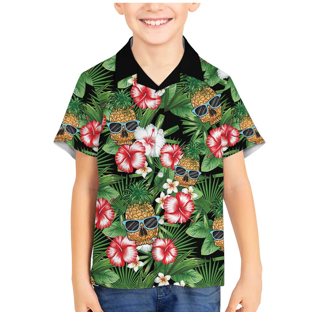 Pineapple Skull Aloha Hawaii Family Matching Mermaid Dress and Hawaiian Shirt Summer Vibes Tropical Seamless Pattern LT14 Son's Shirt Black - Polynesian Pride