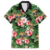 Pineapple Skull Aloha Hawaii Family Matching Off The Shoulder Long Sleeve Dress and Hawaiian Shirt Summer Vibes Tropical Seamless Pattern LT14 Dad's Shirt - Short Sleeve Black - Polynesian Pride