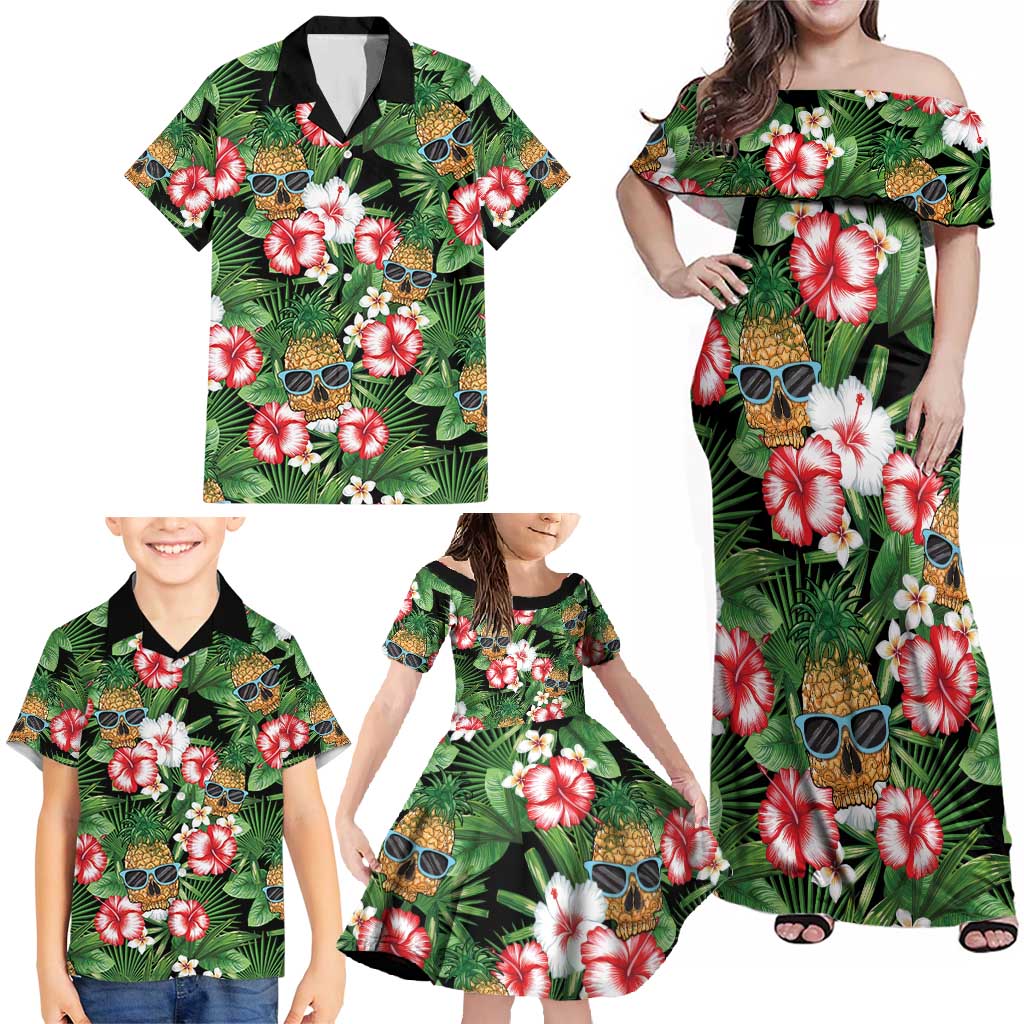 Pineapple Skull Aloha Hawaii Family Matching Off Shoulder Maxi Dress and Hawaiian Shirt Summer Vibes Tropical Seamless Pattern LT14 - Polynesian Pride