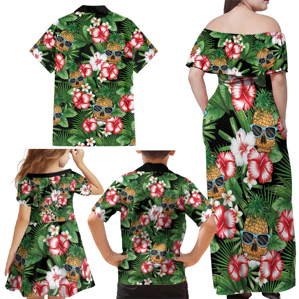Pineapple Skull Aloha Hawaii Family Matching Off Shoulder Maxi Dress and Hawaiian Shirt Summer Vibes Tropical Seamless Pattern LT14 - Polynesian Pride