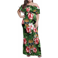 Pineapple Skull Aloha Hawaii Family Matching Off Shoulder Maxi Dress and Hawaiian Shirt Summer Vibes Tropical Seamless Pattern LT14 Mom's Dress Black - Polynesian Pride