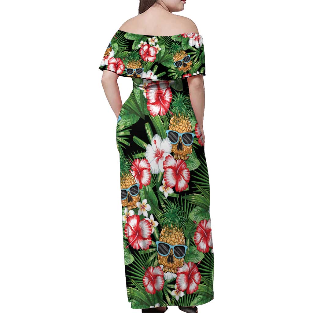 Pineapple Skull Aloha Hawaii Family Matching Off Shoulder Maxi Dress and Hawaiian Shirt Summer Vibes Tropical Seamless Pattern LT14 - Polynesian Pride