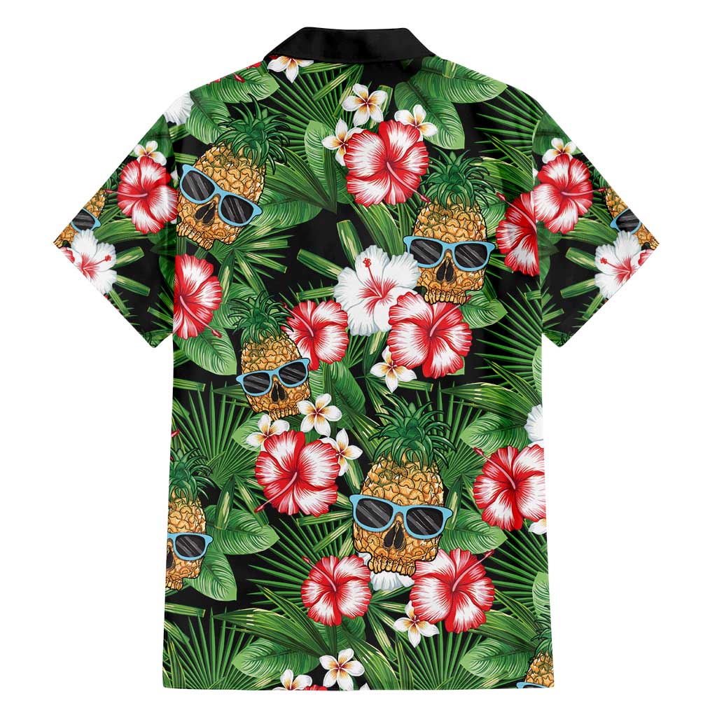 Pineapple Skull Aloha Hawaii Family Matching Off Shoulder Short Dress and Hawaiian Shirt Summer Vibes Tropical Seamless Pattern LT14 - Polynesian Pride