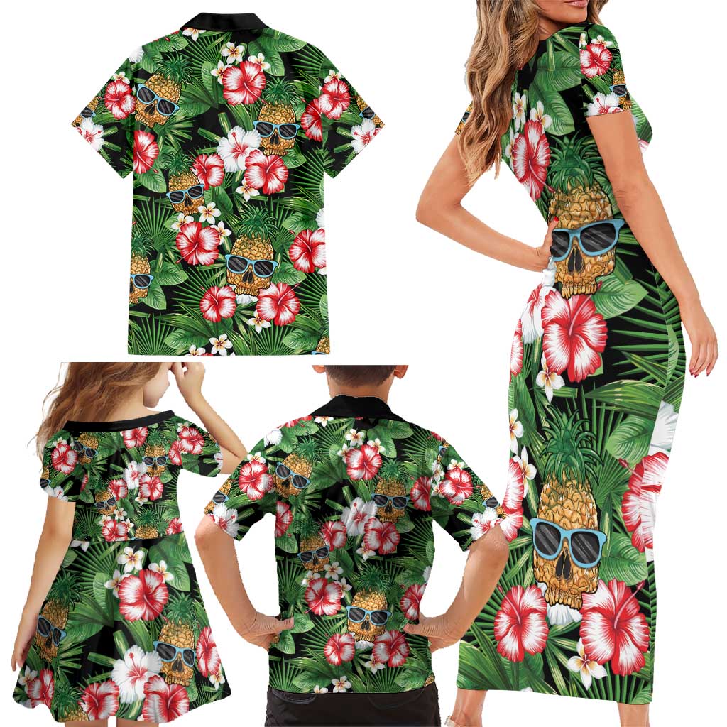 Pineapple Skull Aloha Hawaii Family Matching Short Sleeve Bodycon Dress and Hawaiian Shirt Summer Vibes Tropical Seamless Pattern LT14 - Polynesian Pride