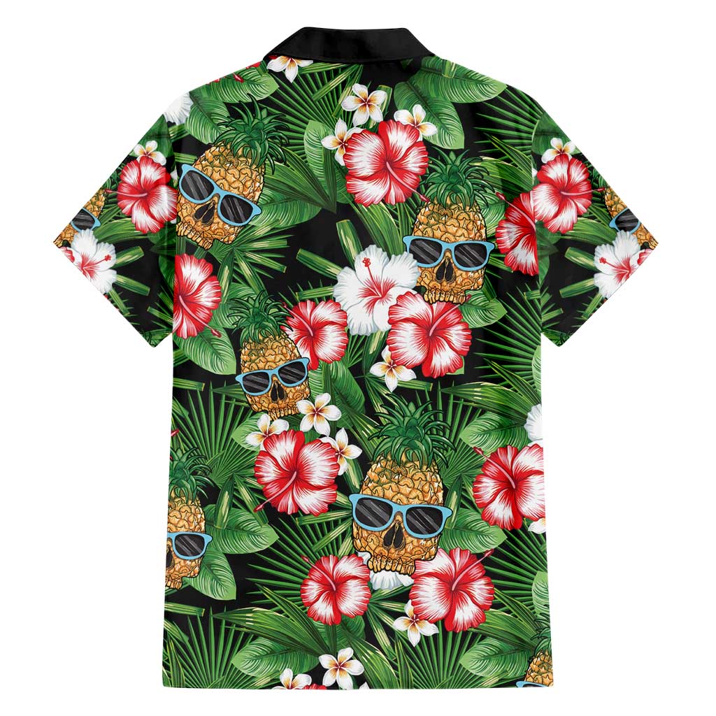 Pineapple Skull Aloha Hawaii Family Matching Short Sleeve Bodycon Dress and Hawaiian Shirt Summer Vibes Tropical Seamless Pattern LT14 - Polynesian Pride