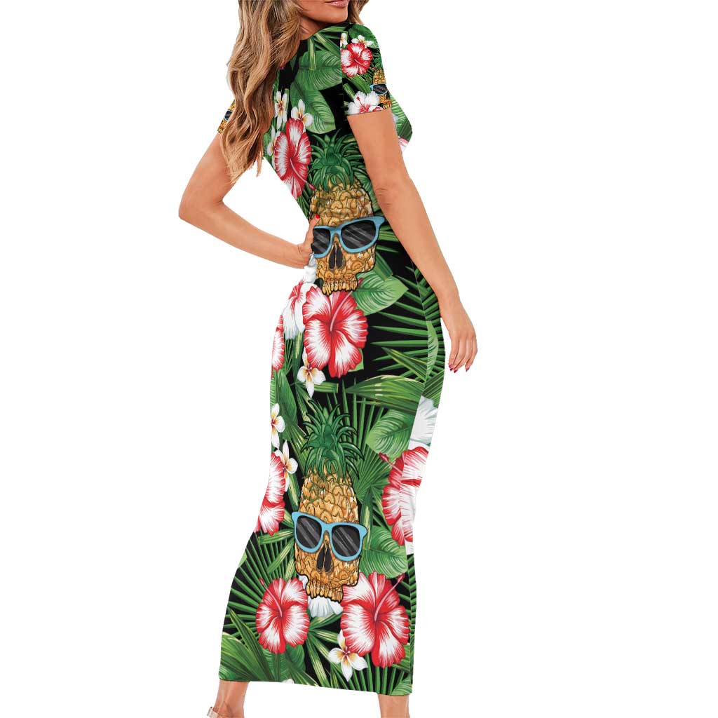 Pineapple Skull Aloha Hawaii Family Matching Short Sleeve Bodycon Dress and Hawaiian Shirt Summer Vibes Tropical Seamless Pattern LT14 - Polynesian Pride