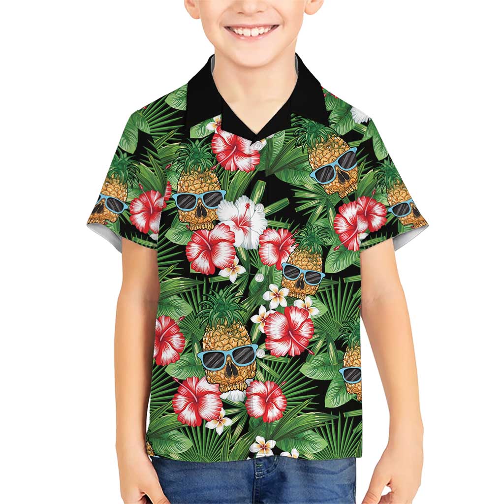 Pineapple Skull Aloha Hawaii Family Matching Short Sleeve Bodycon Dress and Hawaiian Shirt Summer Vibes Tropical Seamless Pattern LT14 Son's Shirt Black - Polynesian Pride