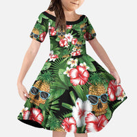 Pineapple Skull Aloha Hawaii Family Matching Summer Maxi Dress and Hawaiian Shirt Summer Vibes Tropical Seamless Pattern LT14 Daughter's Dress Black - Polynesian Pride