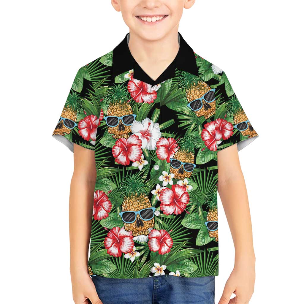 Pineapple Skull Aloha Hawaii Family Matching Tank Maxi Dress and Hawaiian Shirt Summer Vibes Tropical Seamless Pattern LT14 Son's Shirt Black - Polynesian Pride