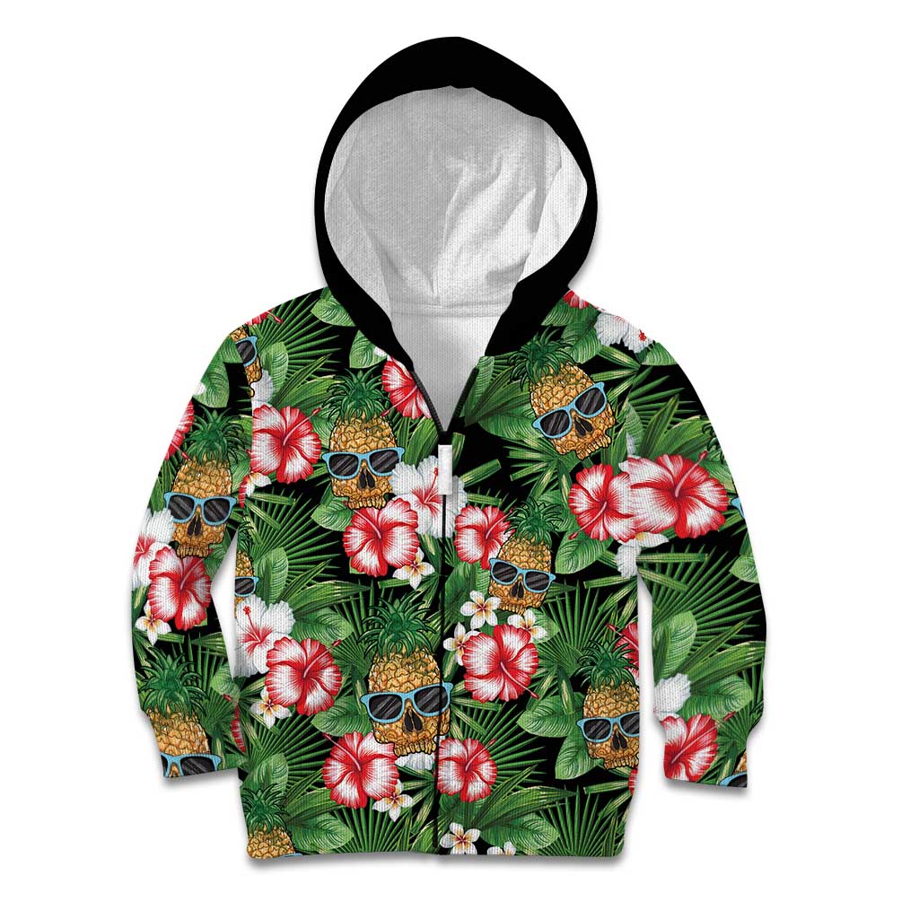 Pineapple Skull Aloha Hawaii Kid Hoodie Summer Vibes Tropical Seamless Pattern LT14 Zip Hoodie Black - Polynesian Pride