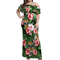 Pineapple Skull Aloha Hawaii Off Shoulder Maxi Dress Summer Vibes Tropical Seamless Pattern - Polynesian Pride
