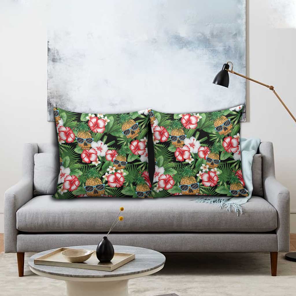 Pineapple Skull Aloha Hawaii Pillow Cover Summer Vibes Tropical Seamless Pattern - Polynesian Pride