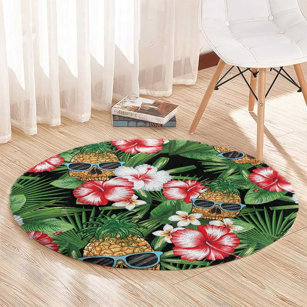 Pineapple Skull Aloha Hawaii Round Carpet Summer Vibes Tropical Seamless Pattern - Polynesian Pride