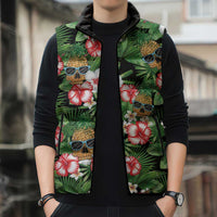Pineapple Skull Aloha Hawaii Sleeveless Puffer Jacket Summer Vibes Tropical Seamless Pattern - Polynesian Pride