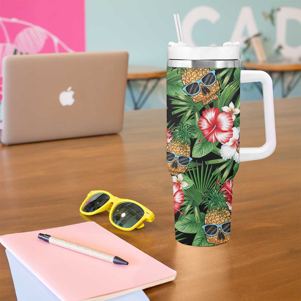 Pineapple Skull Aloha Hawaii Tumbler With Handle Summer Vibes Tropical Seamless Pattern - Polynesian Pride