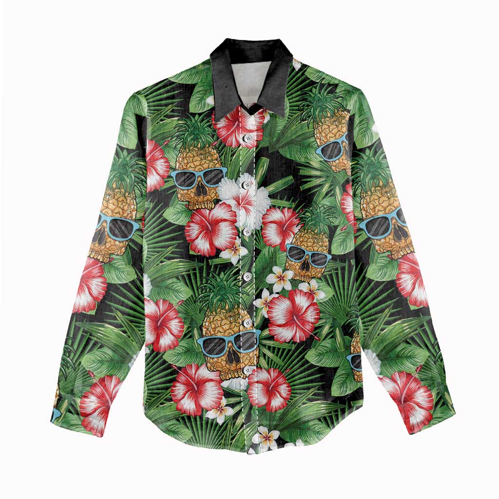 Pineapple Skull Aloha Hawaii Women Casual Shirt Summer Vibes Tropical Seamless Pattern - Polynesian Pride