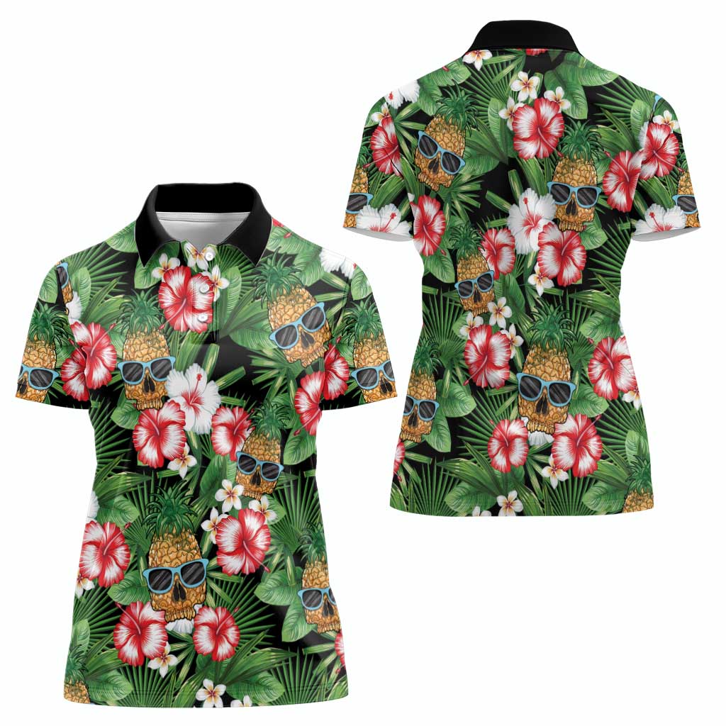 Pineapple Skull Aloha Hawaii Women Polo Shirt Summer Vibes Tropical Seamless Pattern - Polynesian Pride