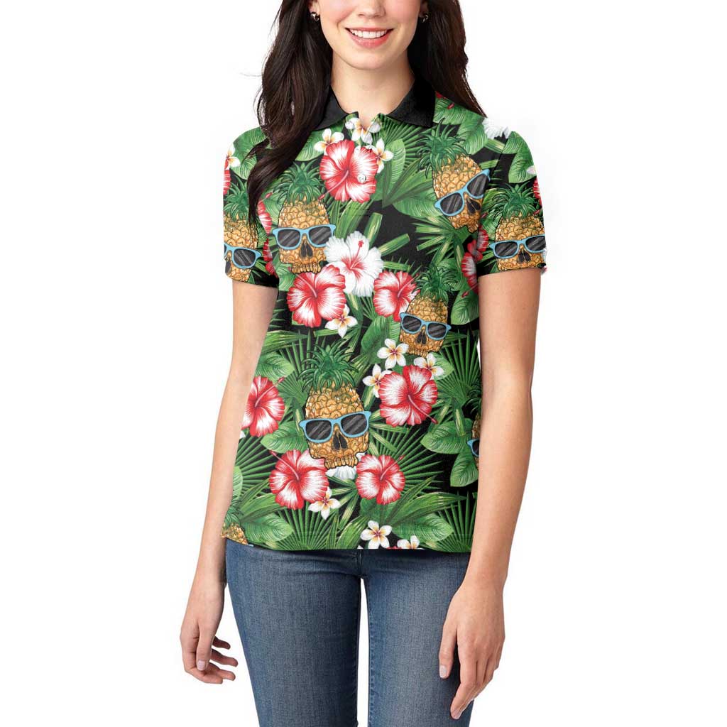 Pineapple Skull Aloha Hawaii Women Polo Shirt Summer Vibes Tropical Seamless Pattern - Polynesian Pride