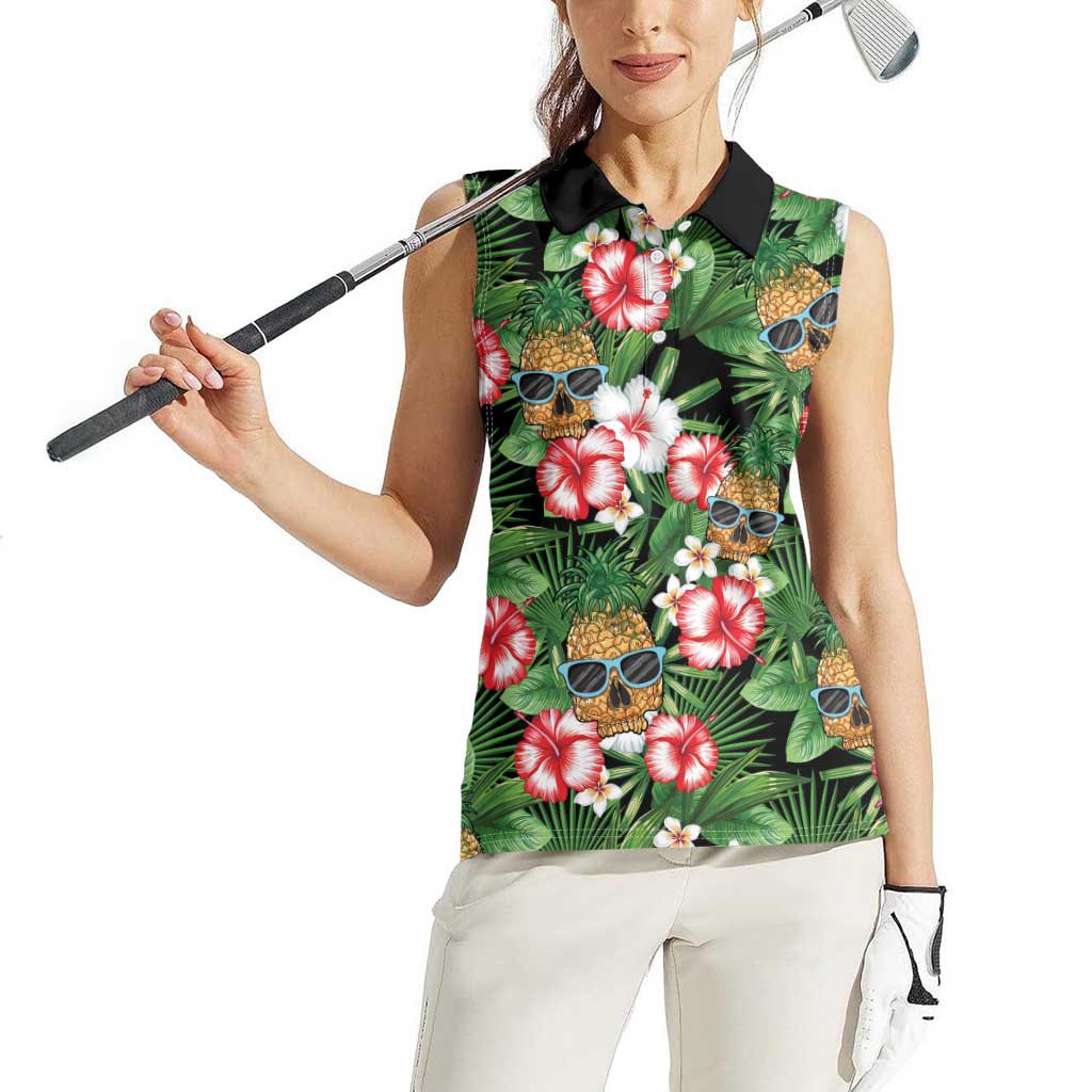Pineapple Skull Aloha Hawaii Women Sleeveless Polo Shirt Summer Vibes Tropical Seamless Pattern - Polynesian Pride