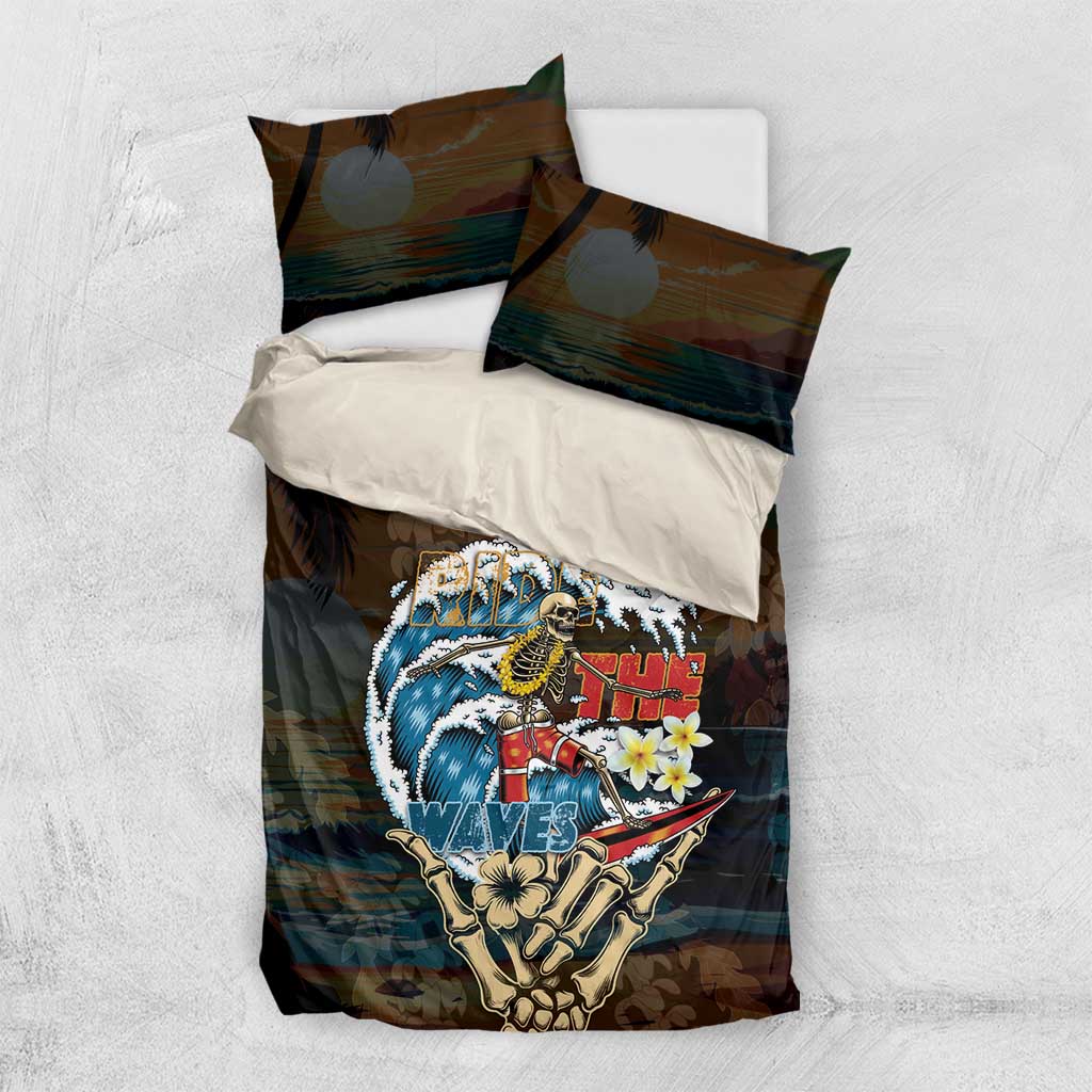 Aloha Hawaii Surfing Skull Bedding Set Shaka Skeleton Ride The Waves - Polynesian Pride