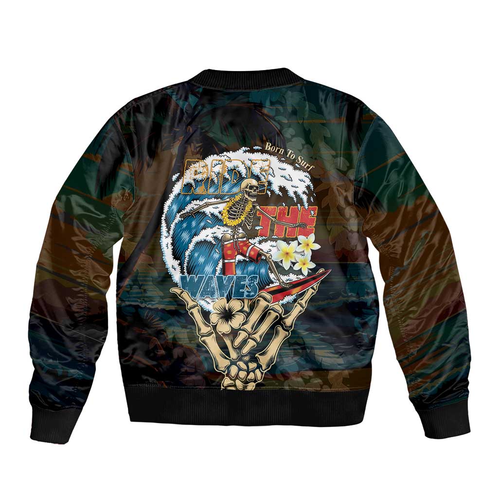 Aloha Hawaii Surfing Skull Bomber Jacket Shaka Skeleton Ride The Waves LT14 - Polynesian Pride