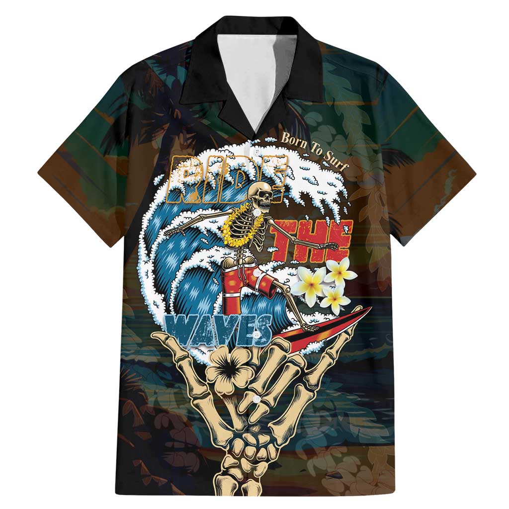 Aloha Hawaii Surfing Skull Family Matching Mermaid Dress and Hawaiian Shirt Shaka Skeleton Ride The Waves LT14 Dad's Shirt - Short Sleeve Black - Polynesian Pride