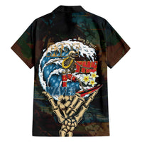 Aloha Hawaii Surfing Skull Family Matching Off The Shoulder Long Sleeve Dress and Hawaiian Shirt Shaka Skeleton Ride The Waves LT14 - Polynesian Pride