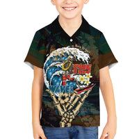 Aloha Hawaii Surfing Skull Family Matching Off Shoulder Maxi Dress and Hawaiian Shirt Shaka Skeleton Ride The Waves LT14 Son's Shirt Black - Polynesian Pride