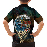 Aloha Hawaii Surfing Skull Family Matching Off Shoulder Short Dress and Hawaiian Shirt Shaka Skeleton Ride The Waves LT14 - Polynesian Pride