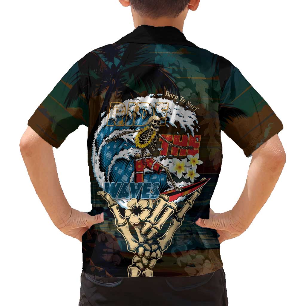 Aloha Hawaii Surfing Skull Family Matching Puletasi and Hawaiian Shirt Shaka Skeleton Ride The Waves LT14 - Polynesian Pride