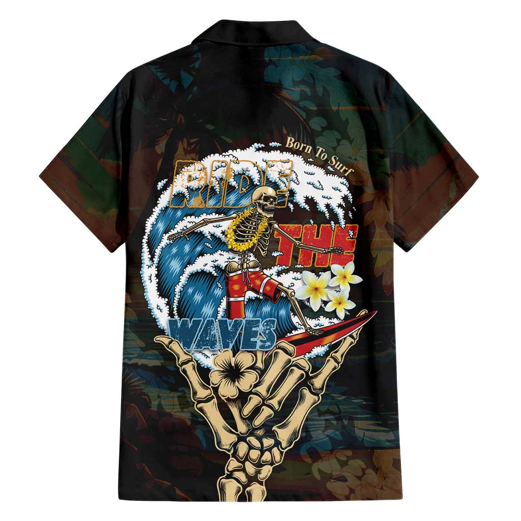Aloha Hawaii Surfing Skull Family Matching Short Sleeve Bodycon Dress and Hawaiian Shirt Shaka Skeleton Ride The Waves LT14 - Polynesian Pride