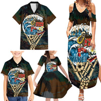 Aloha Hawaii Surfing Skull Family Matching Summer Maxi Dress and Hawaiian Shirt Shaka Skeleton Ride The Waves LT14 - Polynesian Pride