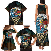 Aloha Hawaii Surfing Skull Family Matching Tank Maxi Dress and Hawaiian Shirt Shaka Skeleton Ride The Waves LT14 - Polynesian Pride