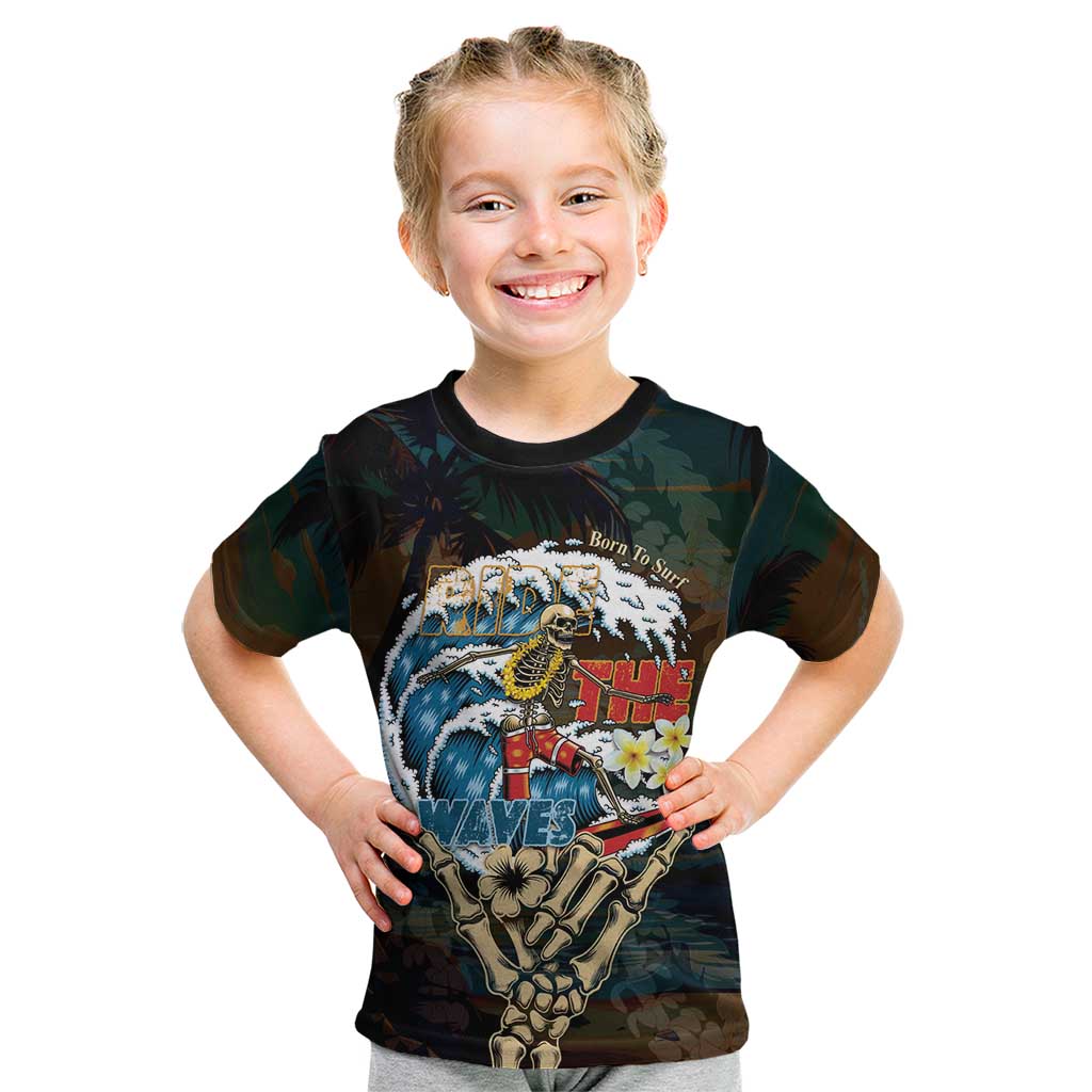 Aloha Hawaii Surfing Skull Kid T Shirt Shaka Skeleton Ride The Waves - Polynesian Pride