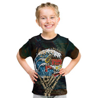 Aloha Hawaii Surfing Skull Kid T Shirt Shaka Skeleton Ride The Waves - Polynesian Pride
