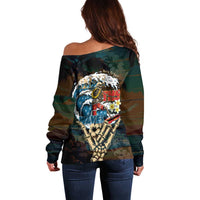 Aloha Hawaii Surfing Skull Off Shoulder Sweater Shaka Skeleton Ride The Waves LT14 - Polynesian Pride