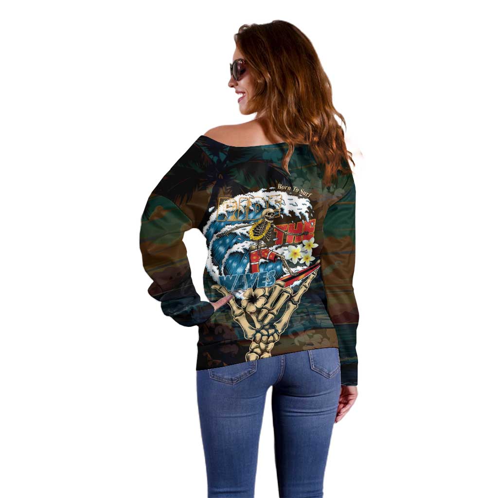 Aloha Hawaii Surfing Skull Off Shoulder Sweater Shaka Skeleton Ride The Waves LT14 - Polynesian Pride