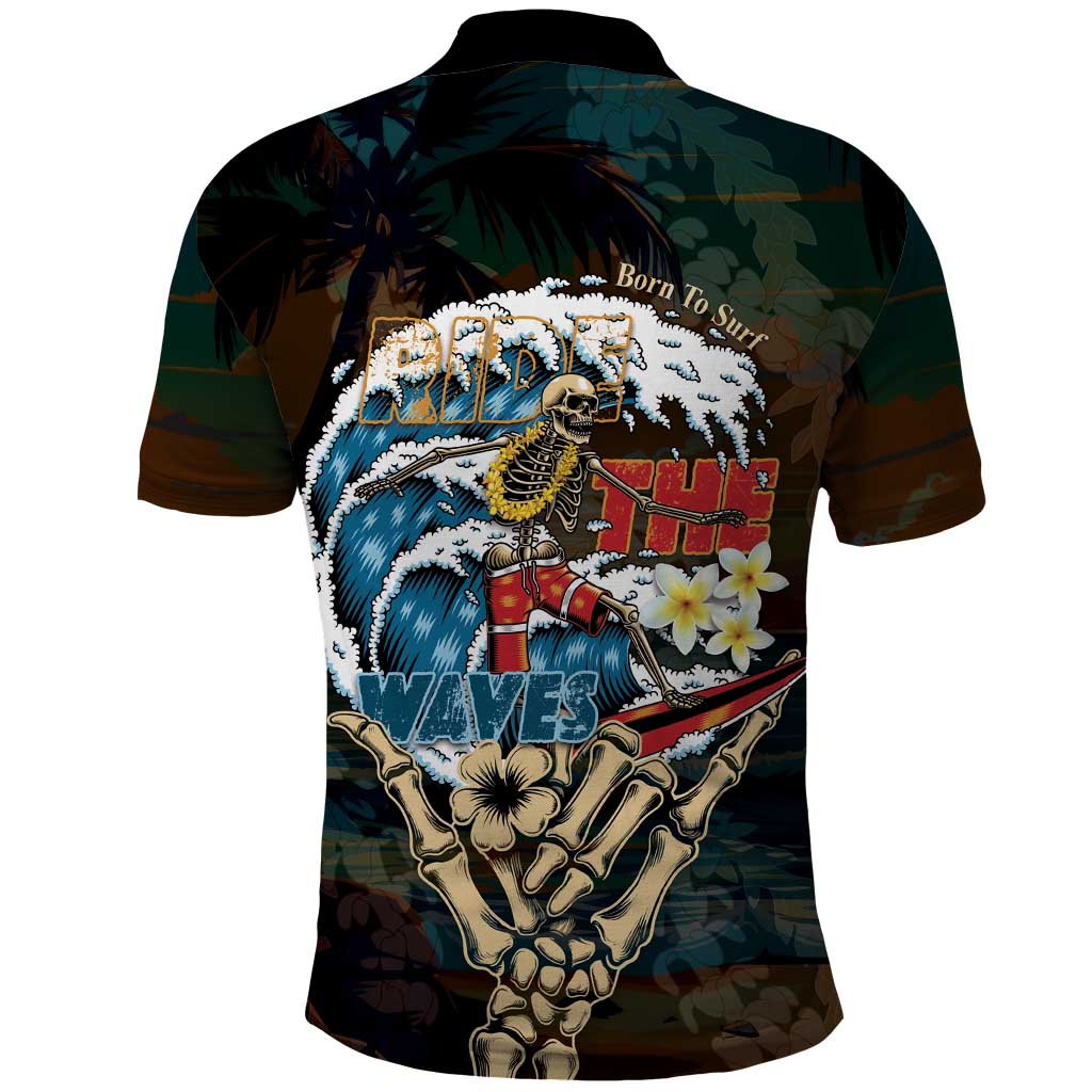 Aloha Hawaii Surfing Skull Polo Shirt Shaka Skeleton Ride The Waves - Polynesian Pride