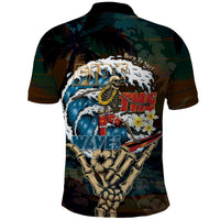 Aloha Hawaii Surfing Skull Polo Shirt Shaka Skeleton Ride The Waves - Polynesian Pride