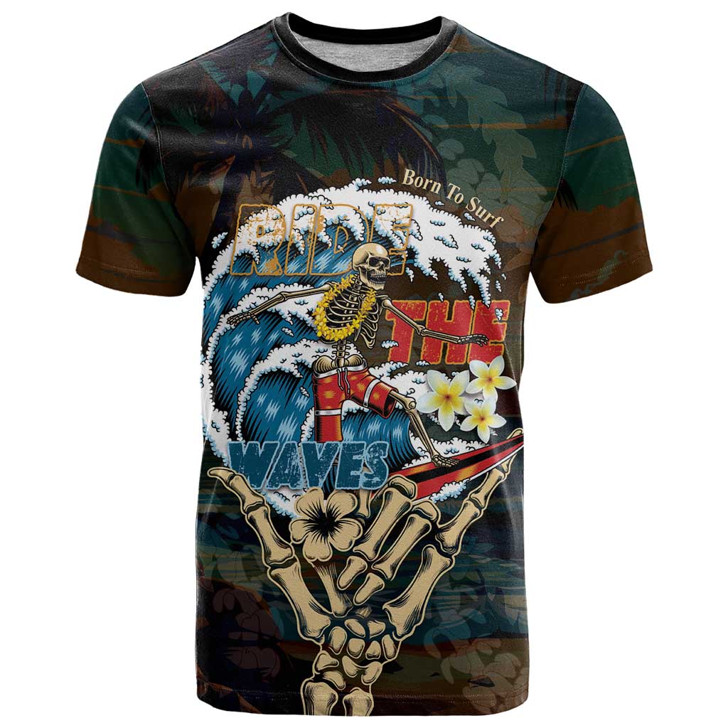 Aloha Hawaii Surfing Skull T Shirt Shaka Skeleton Ride The Waves - Polynesian Pride