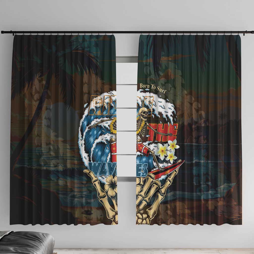 Aloha Hawaii Surfing Skull Window Curtain Shaka Skeleton Ride The Waves LT14 With Hooks Black - Polynesian Pride