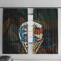 Aloha Hawaii Surfing Skull Window Curtain Shaka Skeleton Ride The Waves LT14 With Hooks Black - Polynesian Pride