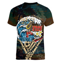 Aloha Hawaii Surfing Skull Women V-Neck T-Shirt Shaka Skeleton Ride The Waves - Polynesian Pride
