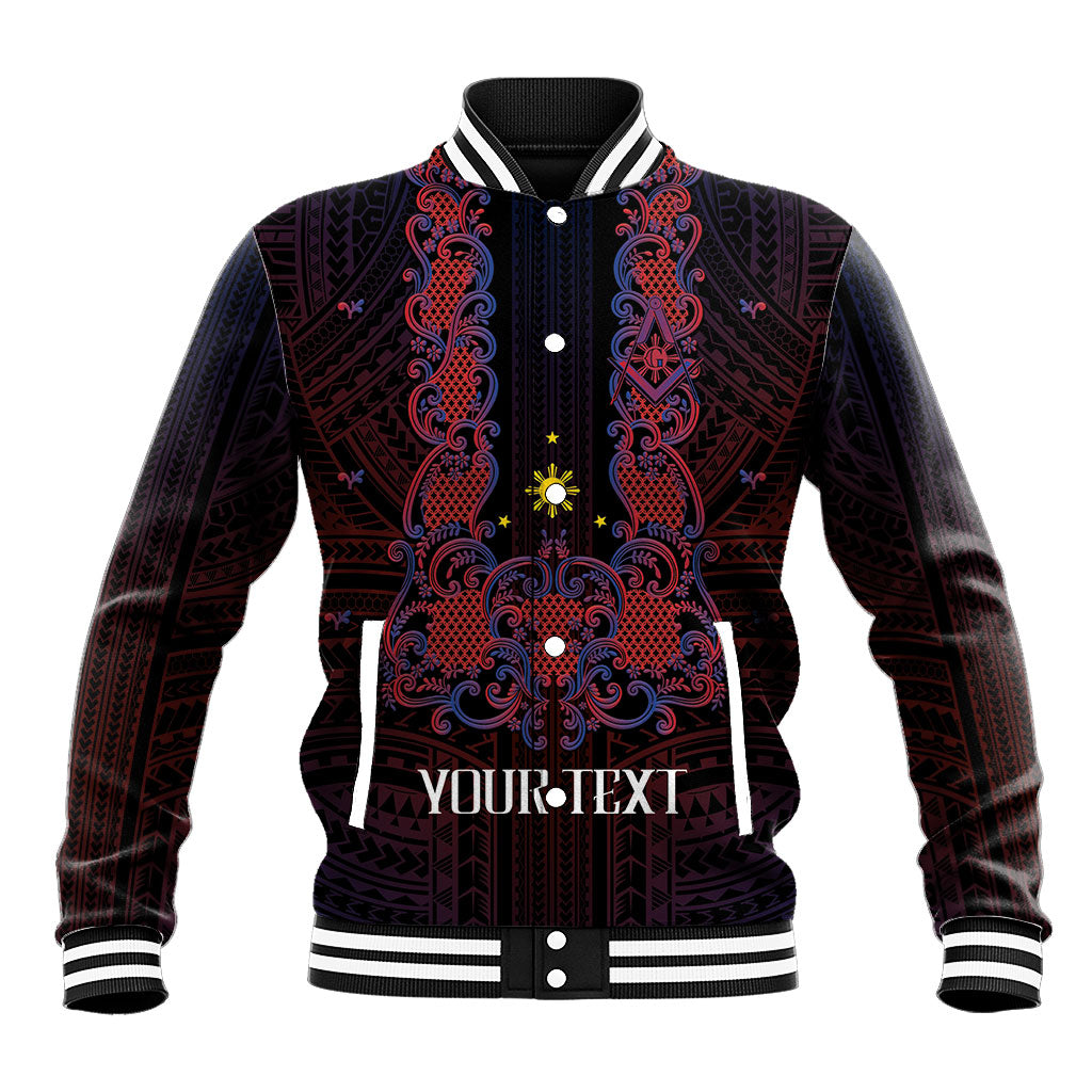 Personalised Philippines Barong Tagalog Freemasonry Baseball Jacket Filipino Masonic Polynesian Pattern LT14 Unisex Black - Polynesian Pride