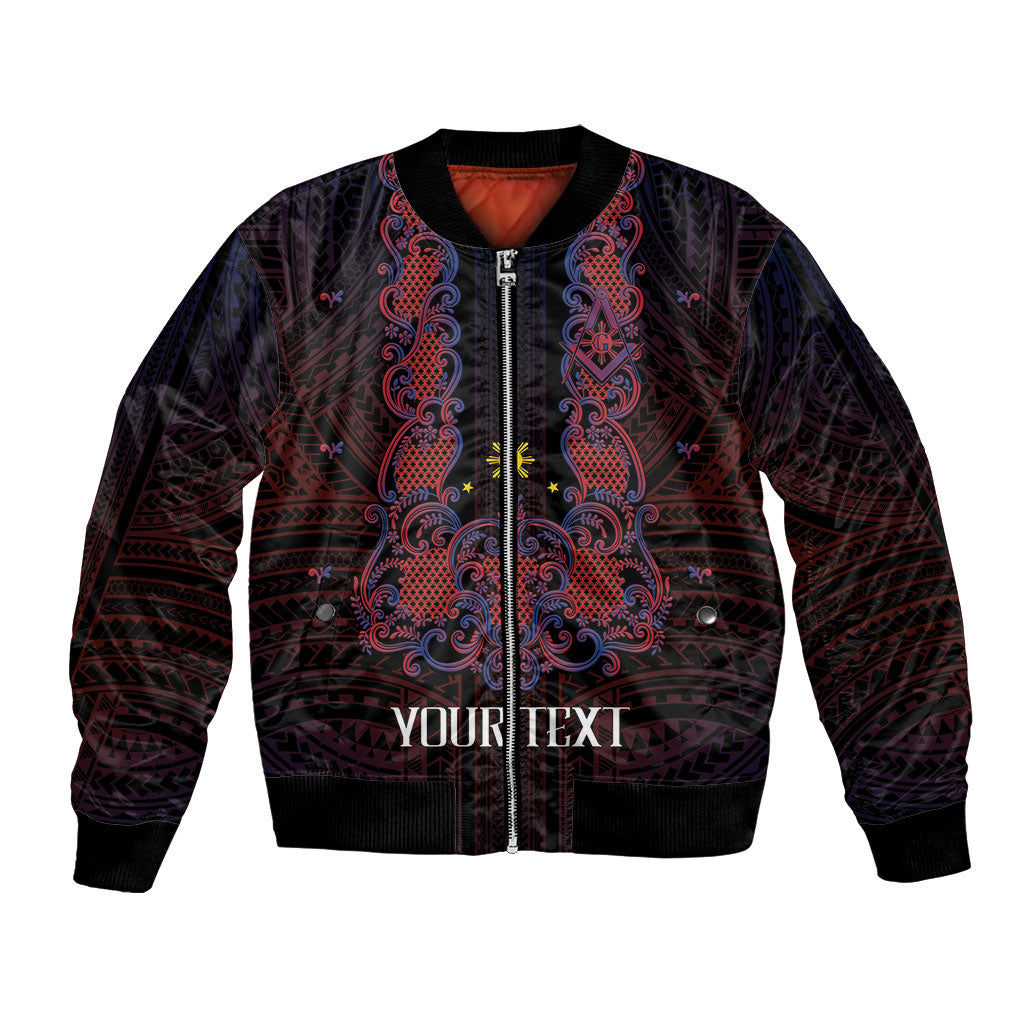 Personalised Philippines Barong Tagalog Freemasonry Bomber Jacket Filipino Masonic Polynesian Pattern LT14 Unisex Black - Polynesian Pride