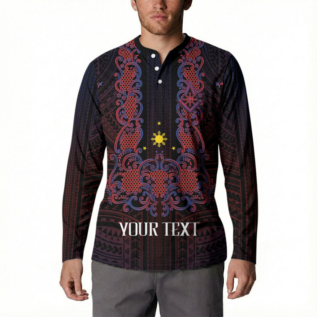 Personalised Philippines Barong Tagalog Freemasonry Button Sweatshirt Filipino Masonic Polynesian Pattern LT14 - Polynesian Pride