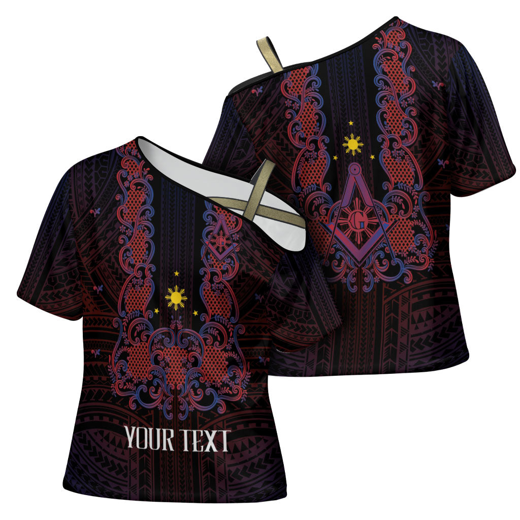 Personalised Philippines Barong Tagalog Freemasonry Cross Shoulder Shirt Filipino Masonic Polynesian Pattern LT14 - Polynesian Pride