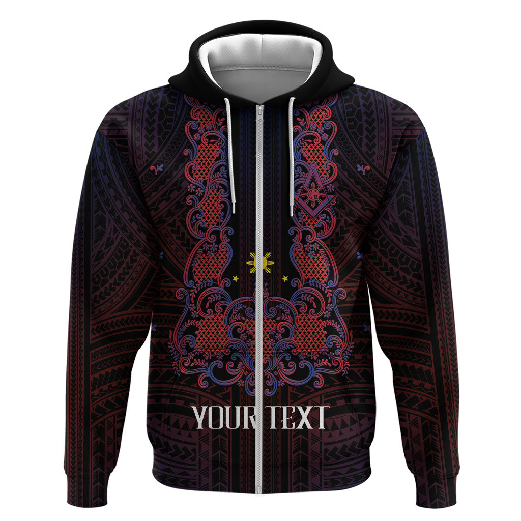 Personalised Philippines Barong Tagalog Freemasonry Hoodie Filipino Masonic Polynesian Pattern LT14 Zip Hoodie Black - Polynesian Pride