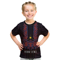 Personalised Philippines Barong Tagalog Freemasonry Kid T Shirt Filipino Masonic Polynesian Pattern LT14 Black - Polynesian Pride