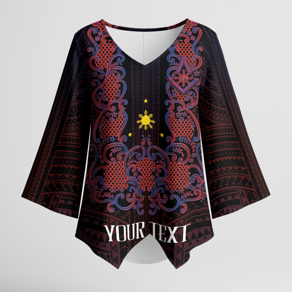 Personalised Philippines Barong Tagalog Freemasonry Kimono Sleeve Blouse Filipino Masonic Polynesian Pattern LT14 Female Black - Polynesian Pride